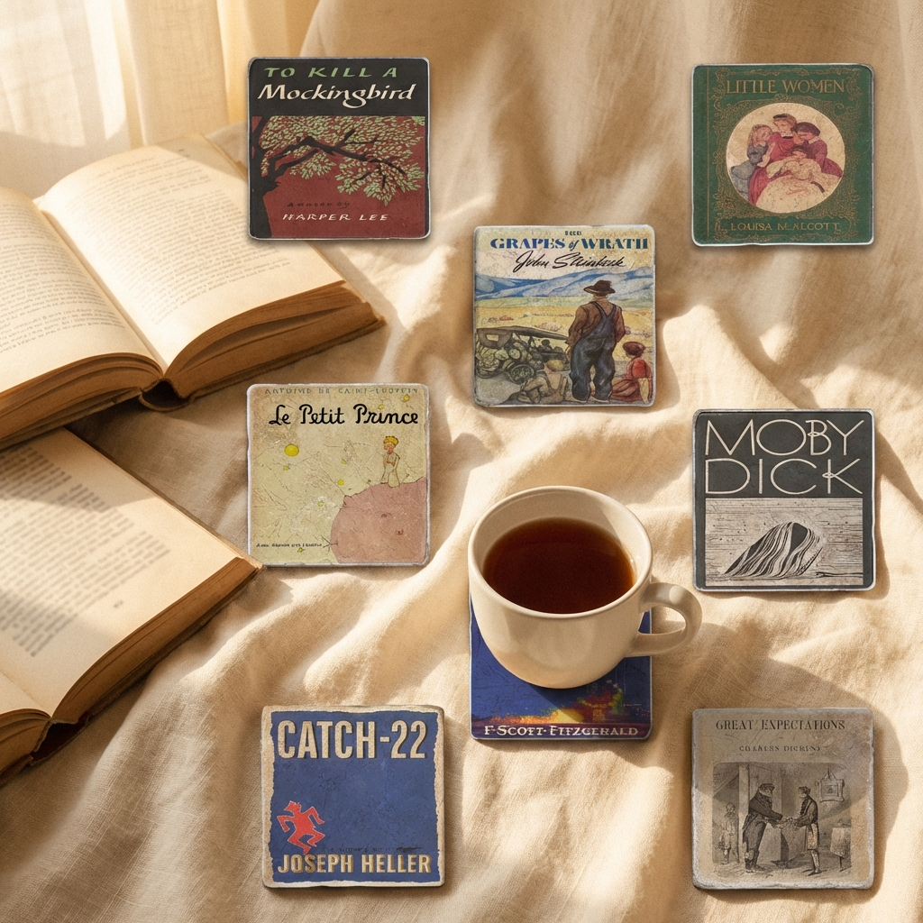 Classic Book Cover Coaster Set